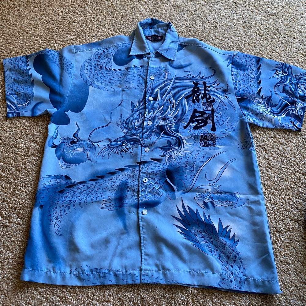 Vintage all over print dragon button up